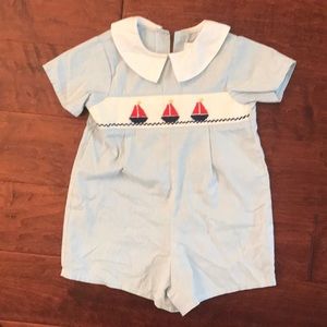 Baby boy nautical embroidered romper.